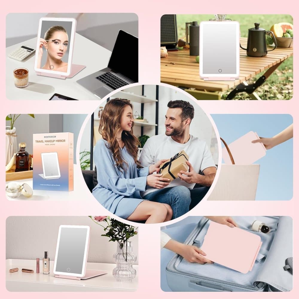 Rechargeable Portable Foldable Makeup Mirror with 3 Color Modes Adjustable Lighting V1188-MS-325-0300