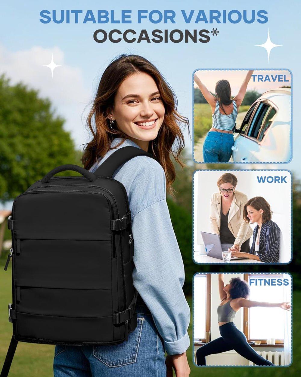 Travel Backpack 42 x 30 x 20 cm, Black, Cabin Bag with Dry and Wet Sorting V1188-MS-325-0353