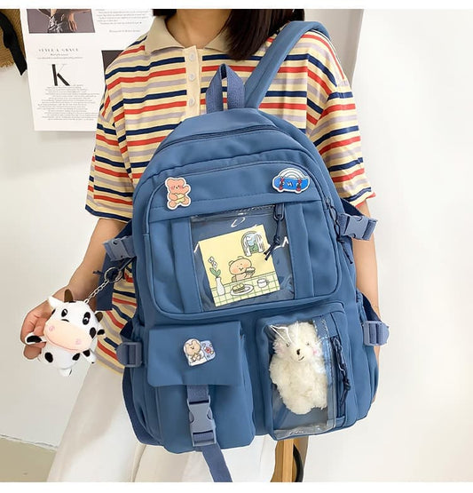 Blue Cute School Backpack for Girls Waterproof with Accessories and Plush Pendant, Ideal for School and Travel V1188-MS-325-0692