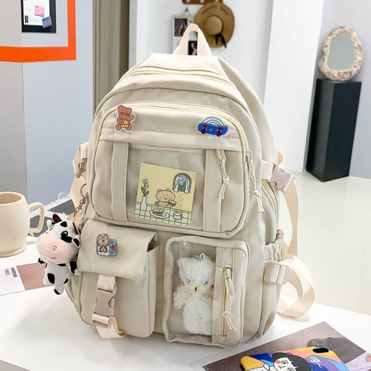 Cute Waterproof School Backpack for Girls with Accessories and Plush Pendant, Ideal for School and Travel, V1188-MS-325-0693