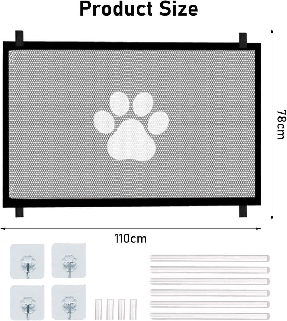 Portable Dog Gate Without Drilling, Self-adhesive Safety Gate with Paw Pattern, 110/180x78 cm V1188-MS-325-0700