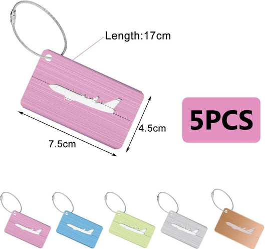 5-Pack Colorful Aluminum Alloy Luggage Tags, 75x45 mm, Practical Labels for Suitcases V1188-MS-325-0739