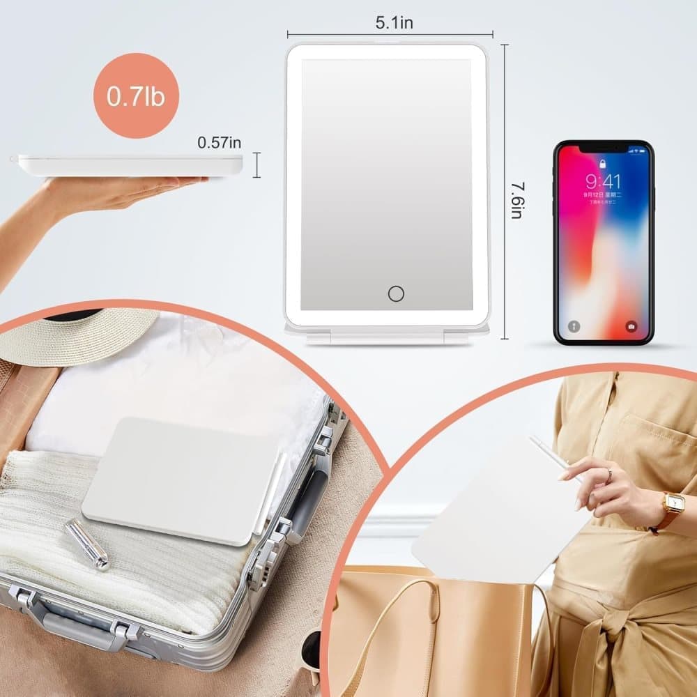 Rechargeable Makeup Mirror with 3 Color Modes, Dimmable Touch Screen LED Lighted Mirror V1188-MS-325-0788