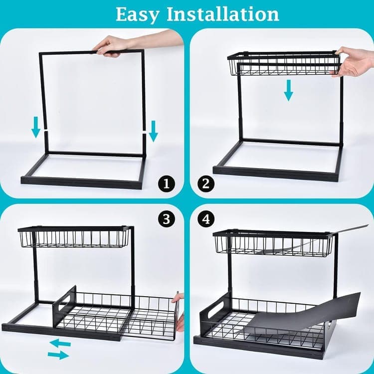 2-Tier Storage Shelf Spice Rack for Kitchen Bathroom Drawer Organization, Black V1188-MS-325-0799