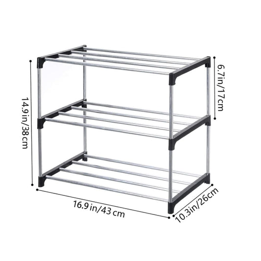 Stackable Shoe Rack 3-Tier Space Saving Storage for Shoes and Bags, 43x26x38cm V1188-MS-325-0810