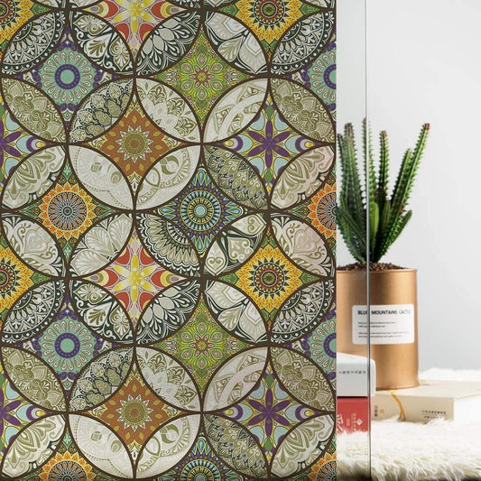 Static Cling-Free Decorative Window Film with Stained Glass Effect, Self-Adhesive Frosted Privacy Protection V1188-MS-325-0892