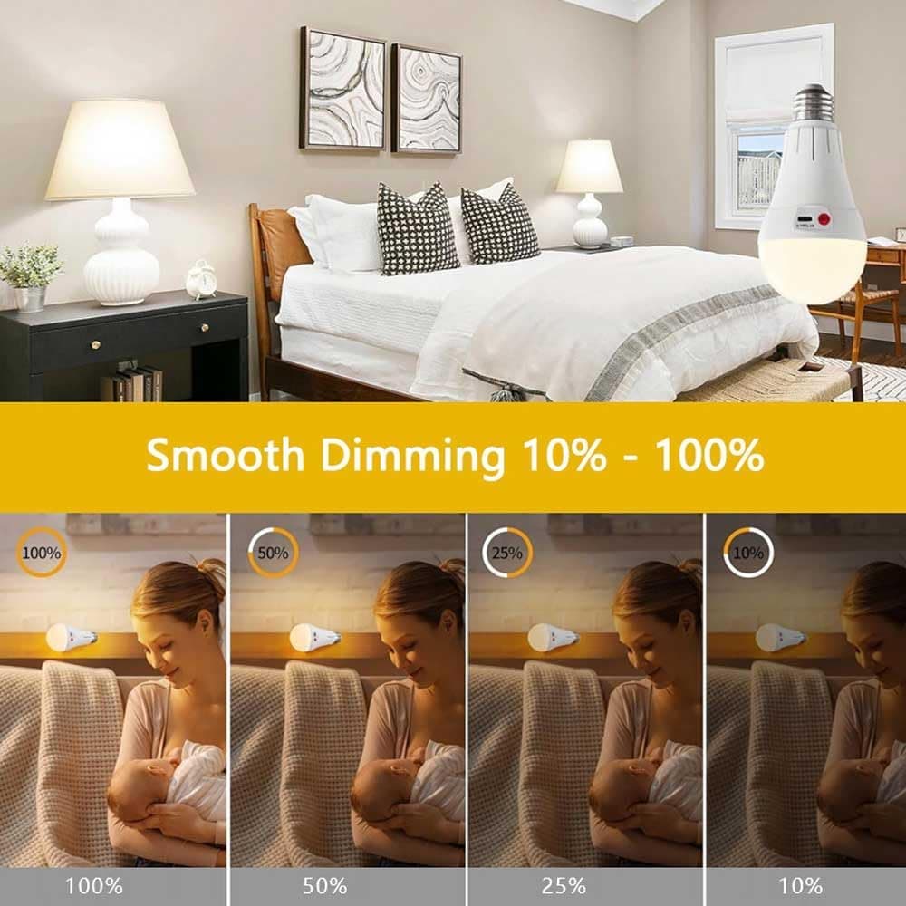 Rechargeable LED Bulb with 3 Color Temperatures 3000-6500K, Dimmable, Timer and Remote Control, E27 Lamp V1188-MS-325-0932