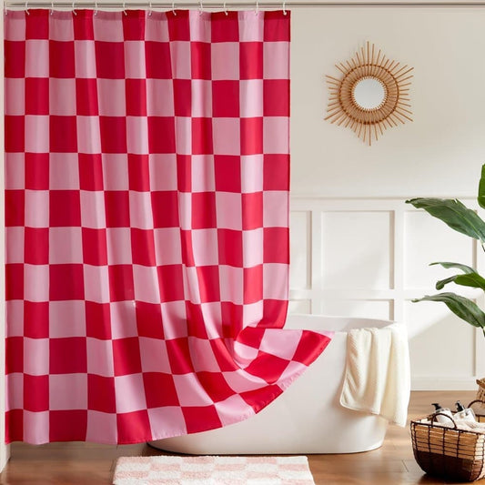 Checkered Shower Curtain 180x180 cm, Retro Chess Pattern Vintage Bathroom Decor, Multicolored V1188-MS-325-0949