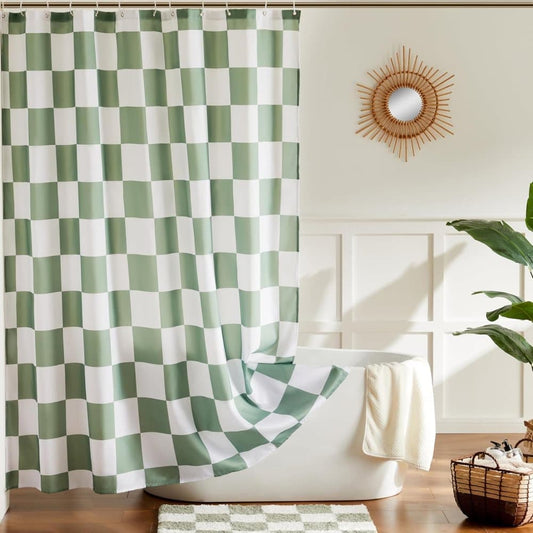 Green Checkered Shower Curtain with Retro Chess Pattern, 180x180 cm V1188-MS-325-0950