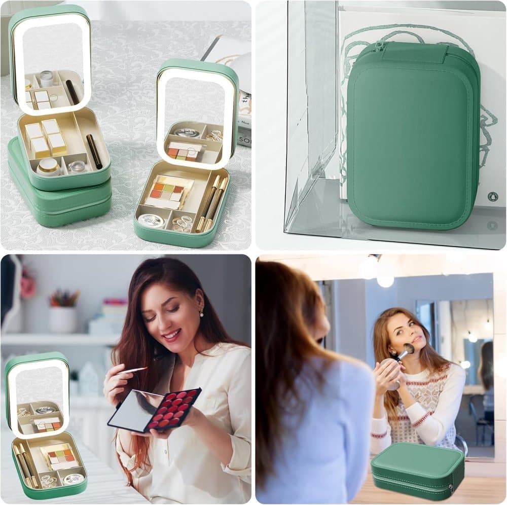 Portable Makeup Bag with LED Mirror, 3 Light Modes & Storage Compartment, Travel Cosmetic Organizer for V1188-MS-325-1119