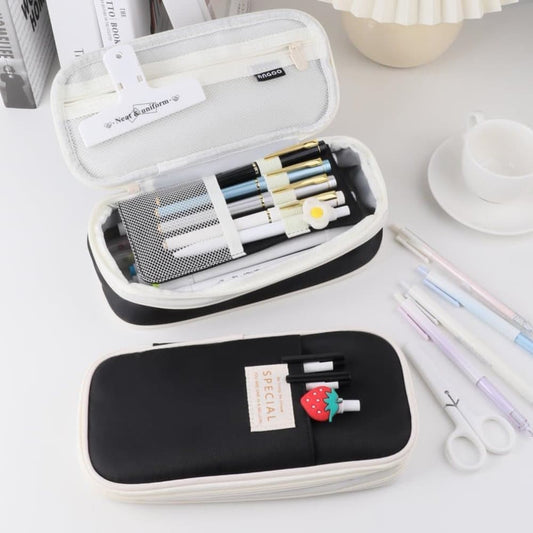 Large Capacity Foldable Multifunctional Pencil Case with Zipper, Black V1188-MS-325-1155