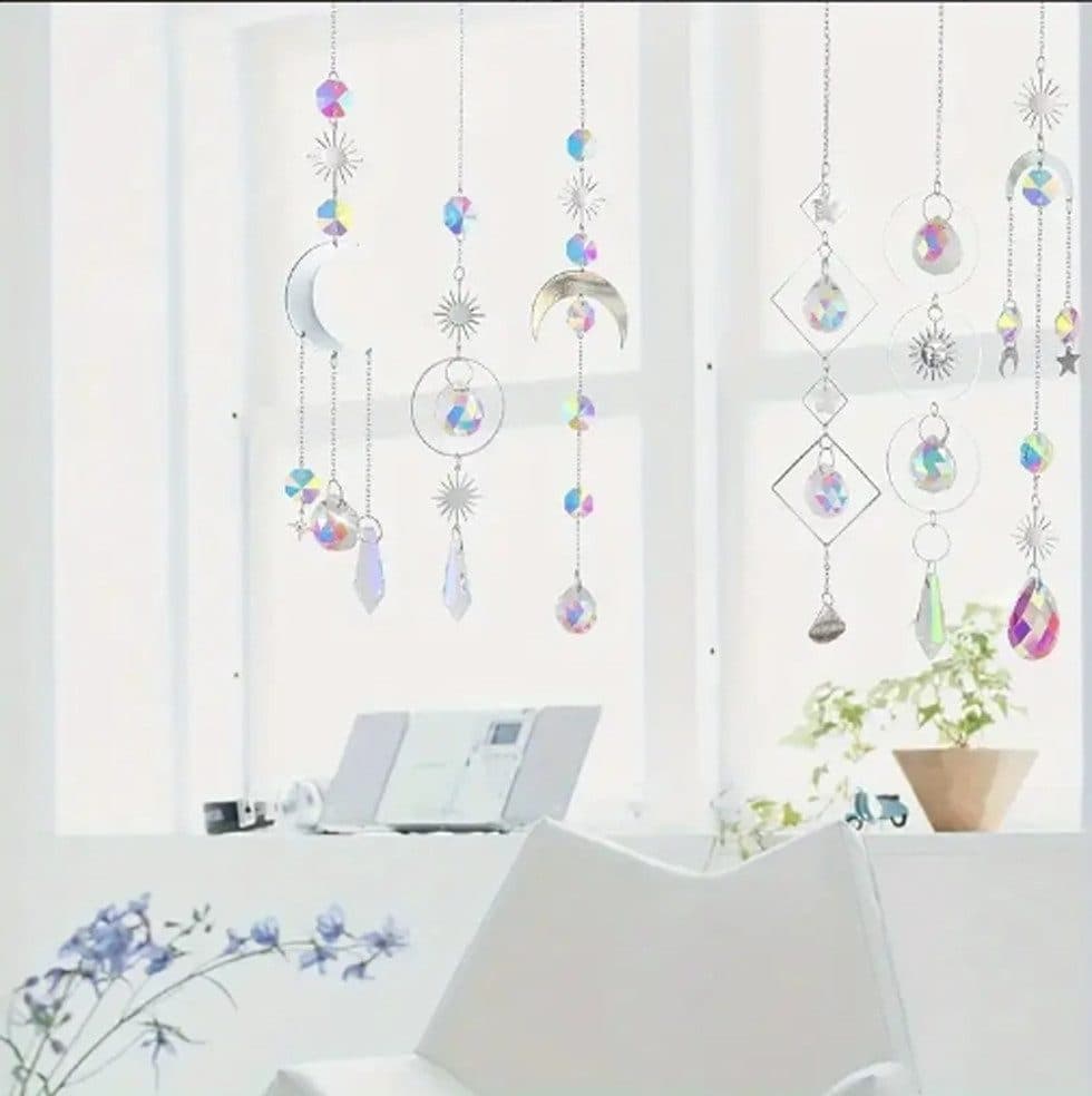6-pack Solar Wind Chimes with Crystal Pendants, 12 inches, Silver - Reflects Light for Beautiful Patterns V1188-MS-325-1169