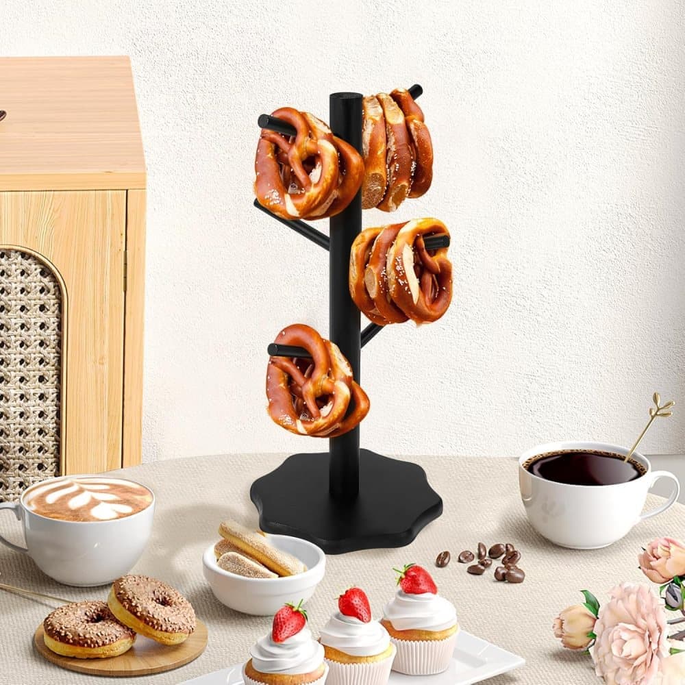 1-Pack Black Tree-Shaped Wooden Pretzel Stand, Bamboo, for Restaurant Cafe Bar Kitchen Decoration, Compatible V1188-MS-325-1173