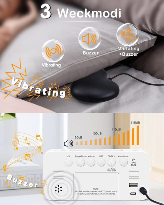 15-color display vibrating alarm clock with rainbow heart suspension, 7-color night light, USB charger, power V1188-MS-325-1197