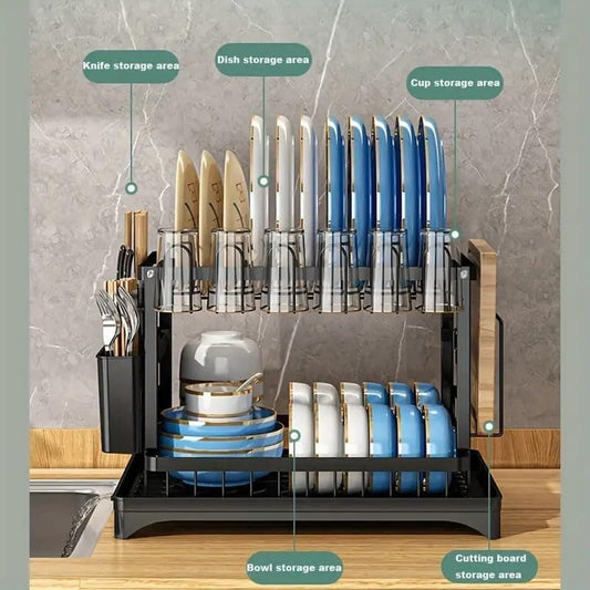 2-Tier Sink Rack with Utensil Holder and Drip Tray, Black, for Kitchen Sink Drain V1188-MS-325-1198