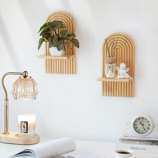 2 Bohemian Style Wooden Wall Shelves with Expander Bolts, Compatible with Living Rooms Bedrooms Kitchens, V1188-MS-325-1217