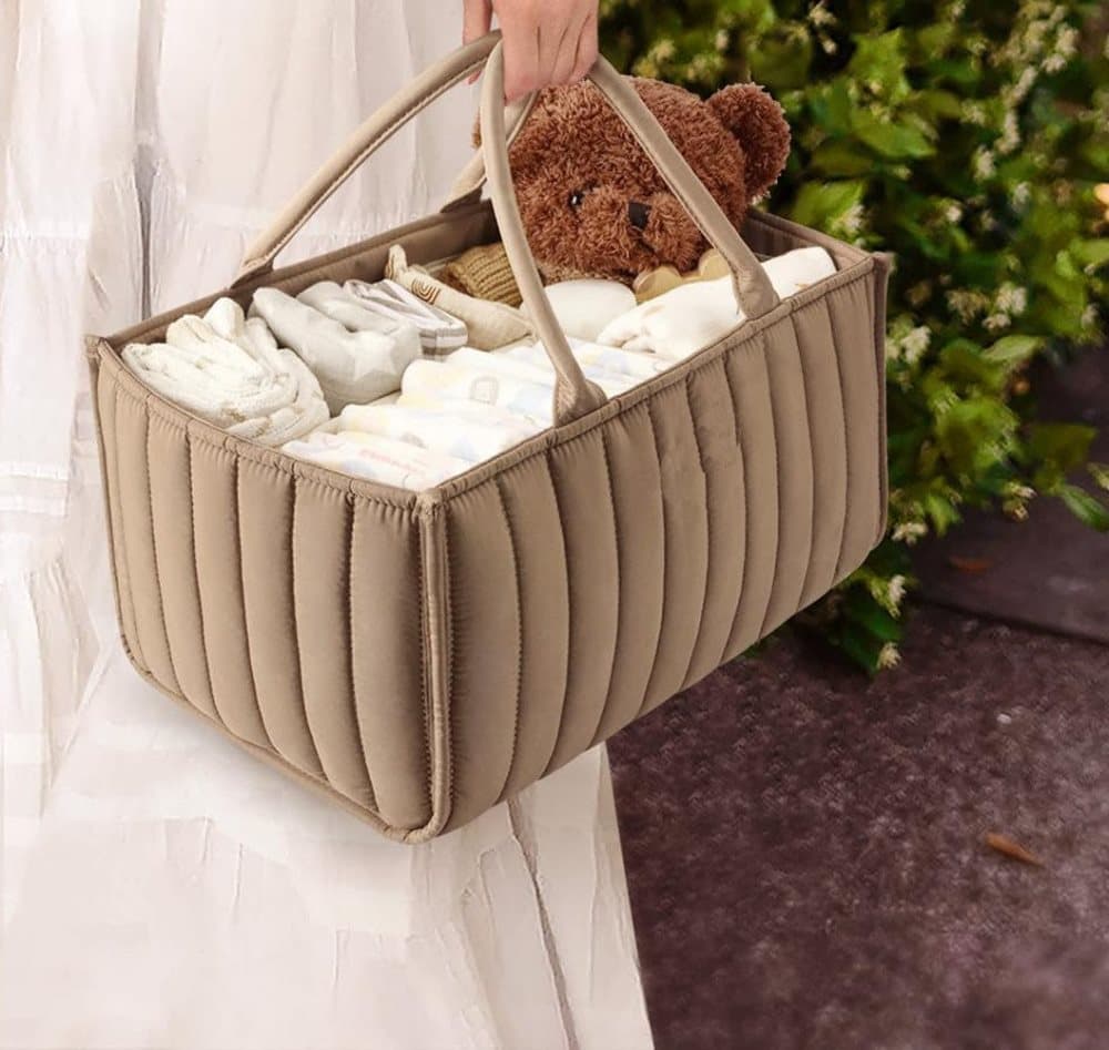 Baby Diaper Storage Basket, Large Capacity Breathable Water Resistant, for Home and Travel Use, Brown V1188-MS-325-1262