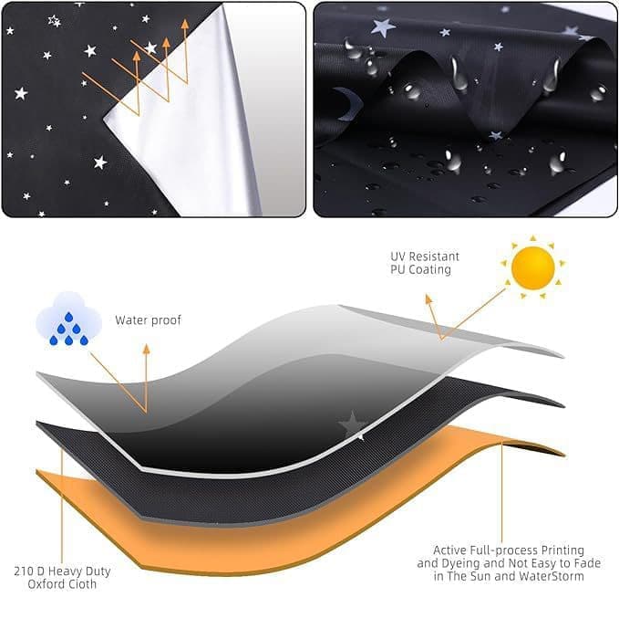 100% Blackout Curtain DIY Portable No-Drill UV Protection Star Moon Print, 145x200cm V1188-MS-325-1286