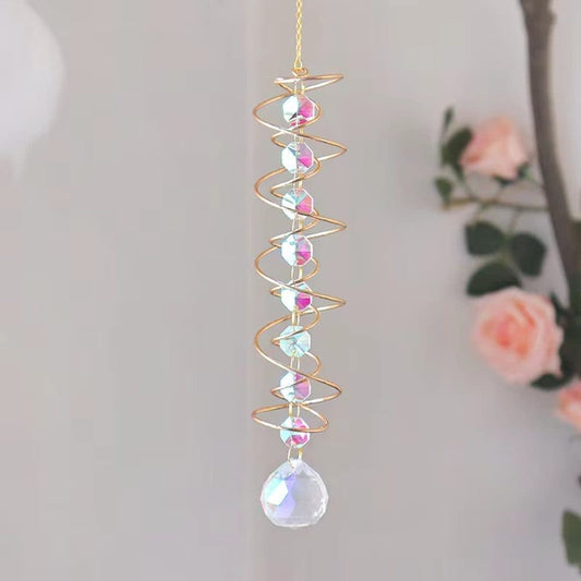 Colorful Crystal Solar Wind Chime KC2 with Spiral Design, Rotating Decor for Window Garden Wedding Gift V1188-MS-325-1409