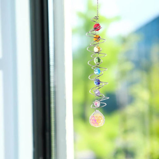 Colorful Crystal Solar Wind Chime KC3 with Spiral Design, Rotating Decor for Window Garden Wedding Gift V1188-MS-325-1411