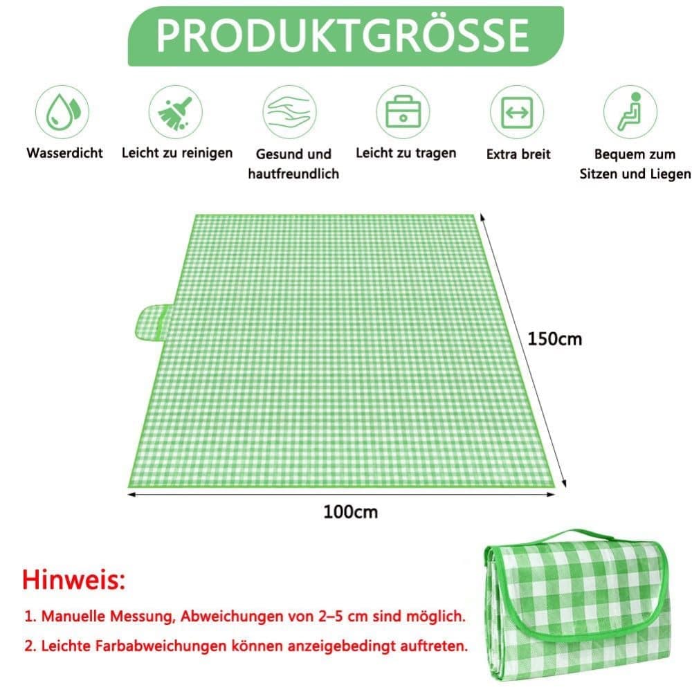 Waterproof Picnic Mat Foldable with Carrying Handle, Durable for Camping Beach Park Outdoor, 100x150cm, Green V1188-MS-325-1631