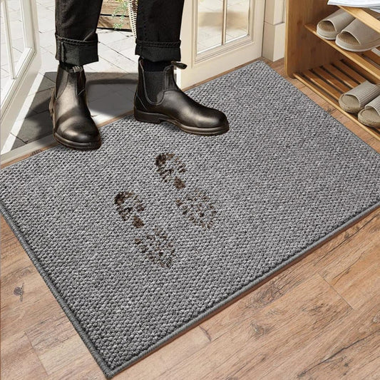 Non-Slip Jute-Like Doormat for Indoor Outdoor Use, Dust-Resistant Quick-Absorbing Welcome Mat, 60x90cm, Gray V1188-MS-325-1697