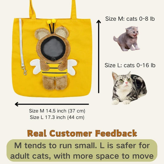 Pet Bag for Small Dogs and Cats, Portable Shoulder Bag with Hands-Free Side Opening, Cat Motif, Yellow, V1188-MS-325-1766