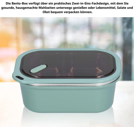 Stainless steel lunch box 1200ml with spoon, double layer 2 compartments leak-proof, 304 stainless steel, V1188-MS-325-1773