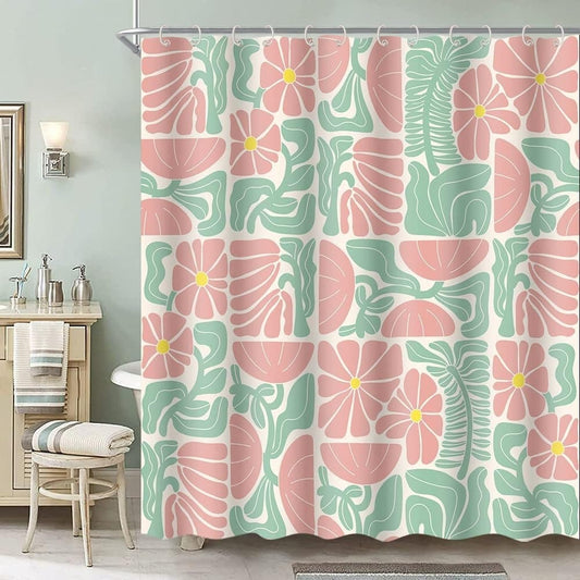 Bohemian Shower Curtain 180x180 cm, Multicolored Abstract Floral Pattern Retro Patchwork Geometric Plants V1188-MS-325-1786