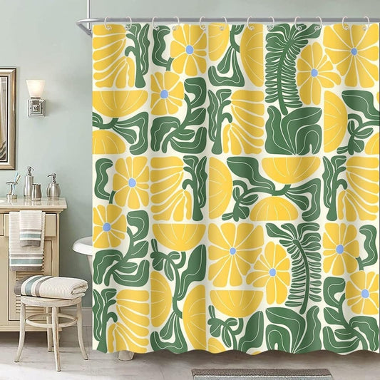 Bohemian Shower Curtain with 12 Hooks, Multicolored Abstract Floral Pattern Retro Patchwork Geometric Plants, V1188-MS-325-1787