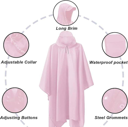 3-in-1 Multifunctional Waterproof Rain Jacket Poncho with Hood, Breathable Raincoat Pink V1188-MS-325-1798