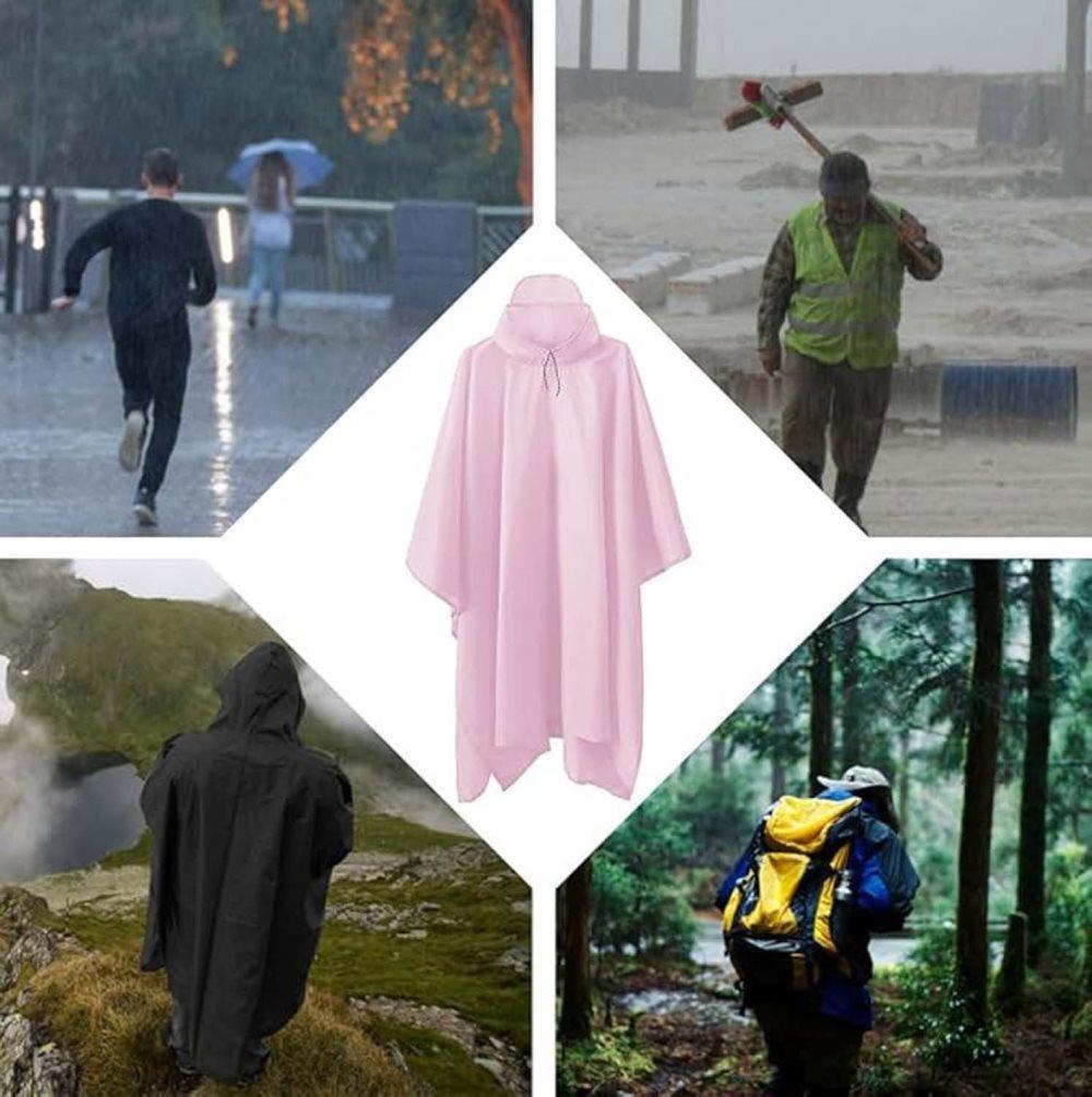 3-in-1 Multifunctional Waterproof Rain Jacket Poncho with Hood, Breathable Raincoat Pink V1188-MS-325-1798
