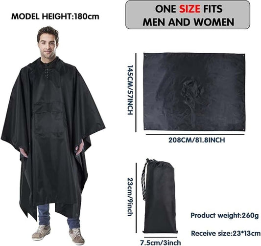 3-in-1 Waterproof Rain Jacket Poncho with Hood, Breathable Outdoor Raincoat for Men Women, Multicolored V1188-MS-325-1801