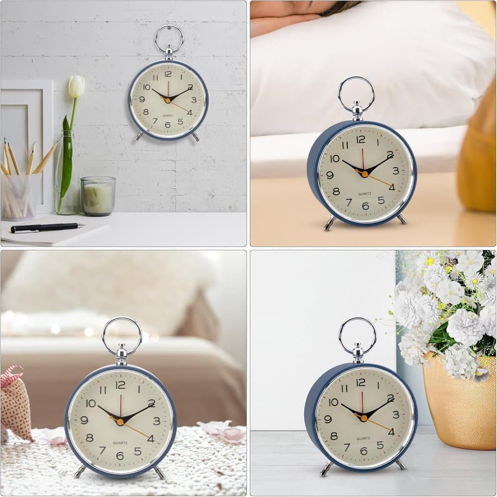Silent Analog Alarm Clock with Snooze Button, Retro Design and Lighting, 16x11 cm, Blue V1188-MS-325-1809