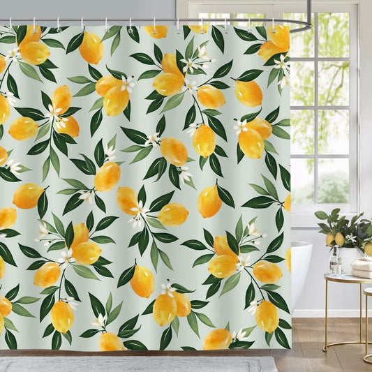 3D Fruit Shower Curtain Waterproof Mold Resistant with 12 Hooks, Yellow, 70x72 inches V1188-MS-325-1826