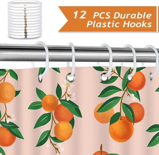 3D Fruit Shower Curtain Waterproof Mold Resistant with 12 Hooks, 70x72 inches, Orange V1188-MS-325-1827