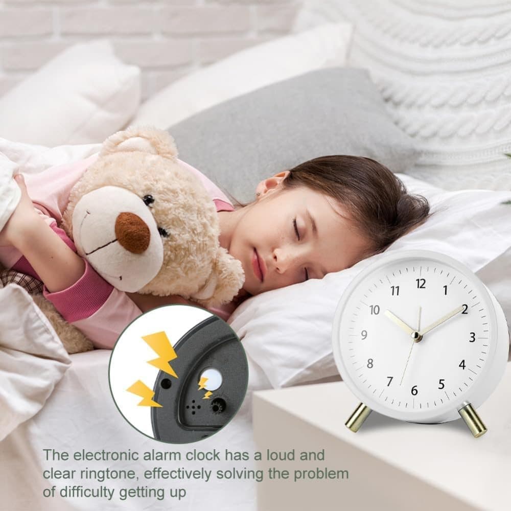 Small Silent Alarm Clock with Night Light and Backlight for Bedroom Office Living Room, Blue, Metal V1188-MS-325-1841