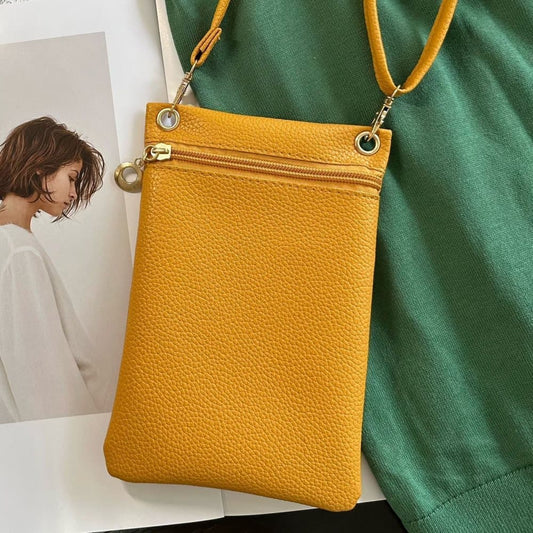 19cm x 12.5cm Mobile Phone Bag with Shoulder Strap, Lychee Texture Handbag in Yellow V1188-MS-325-1870