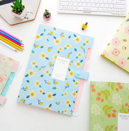8 Compartments A4 Document Folder Waterproof Floral Pattern, with A4 Size, Yellow V1188-MS-325-1907