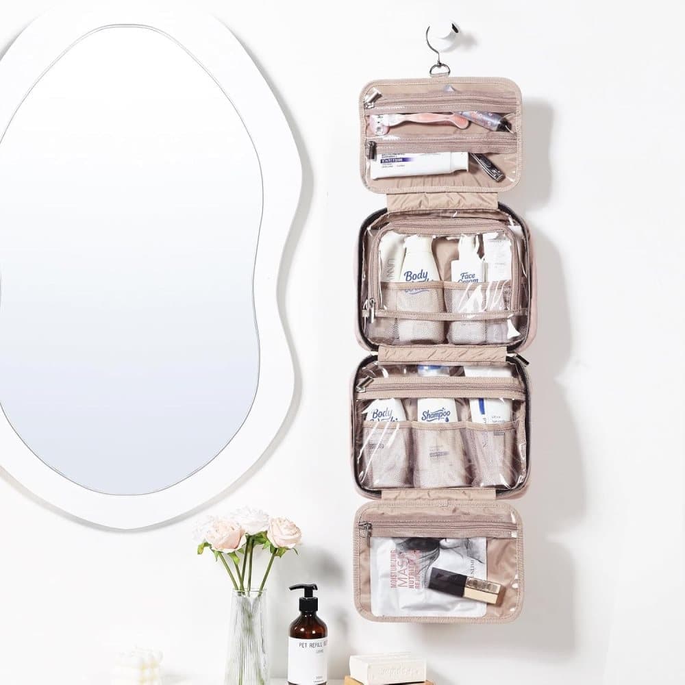 Waterproof Makeup Bag with Hanging Hook, Lightweight Toiletry Bag for Bathroom and Travel, Pink V1188-MS-325-1933