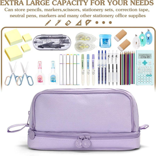 Large Pencil Case with 4 Compartments, Portable Multifunctional Pencil Bag with Handle, Purple V1188-MS-325-1972