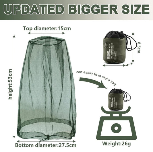 4 pcs Mosquito Net for Hat, Dark Green, Waterproof Adjustable Ultra-fine with Storage Bag, for Fishing Hiking V1188-MS-325-2006