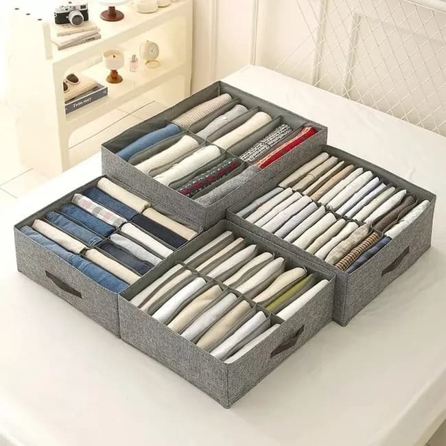 Collapsible Stackable Storage Box with Compartments and Reinforced Handles for Clothes Toys V1188-MS-325-2093