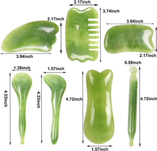 7-piece Gua Sha Set, Resin Facial and Body Massage Tool for Face Legs Back, Green V1188-MS-325-2094