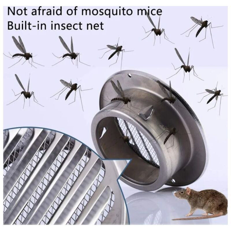 Round Ventilation Grille, Stainless Steel Vent Grille with Net, for 100 mm Opening V1188-MS-520-024