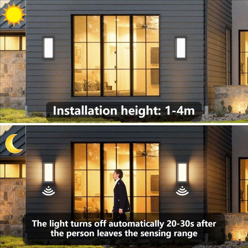 2 Pack Wall Light with Motion Sensor, LED 18W 3000K 1200 Lumens, IP65 Waterproof V1188-MS-520-038