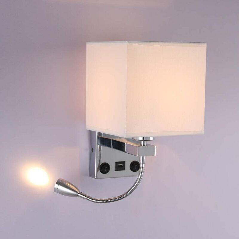 Bedside Wall Lamp with Flexible USB LED Reading Light, E27 Swing Arm Holder, 1 USB Port V1188-MS-520-080