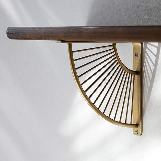 2 Pack Floating Metal Shelf Brackets, Gold Fan Shaped Triangle Wall Brackets, 20 x 20 cm V1188-MS-520-087