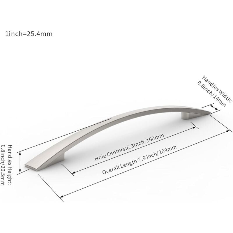 10 Pack Furniture Handles, Brushed Nickel Cupboard and Drawer Handles, 160 mm Hole Spacing V1188-MS-520-091