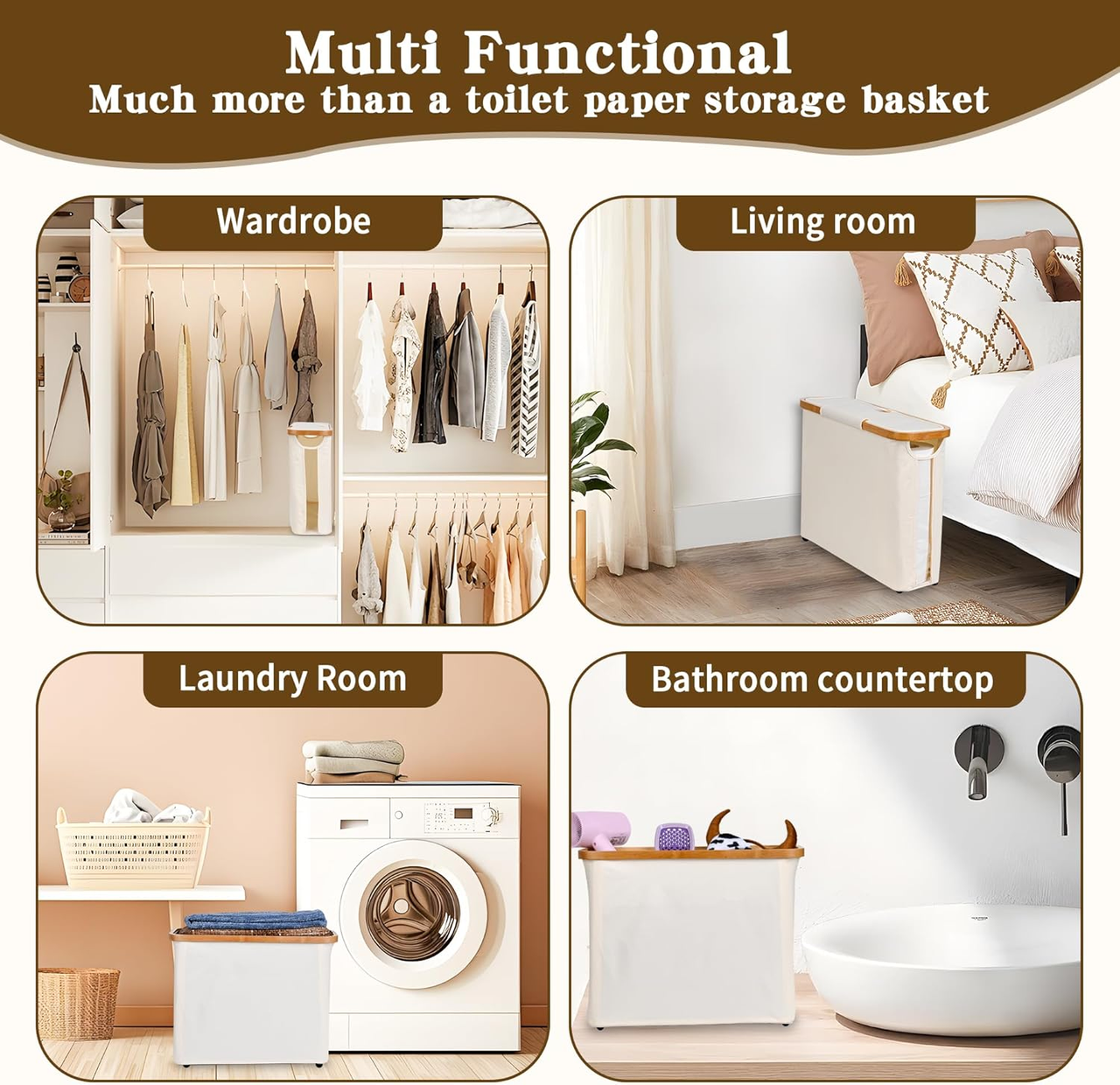 Toilet Paper Storage Basket with Lid, Holds 9-12 Rolls, Beige V1188-MS-525-002